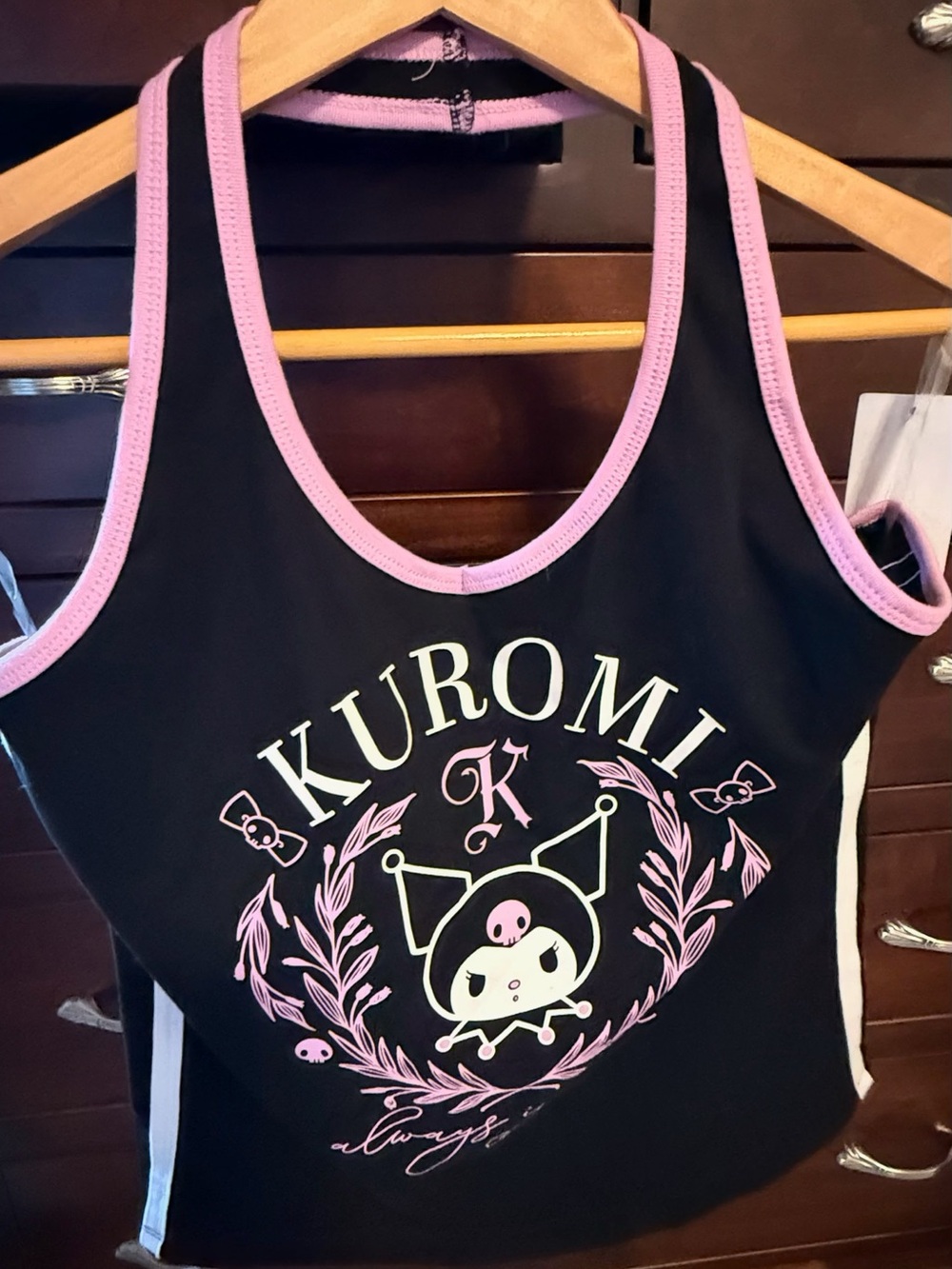 Kuromi Black Halter Top with Baby Pink Accents